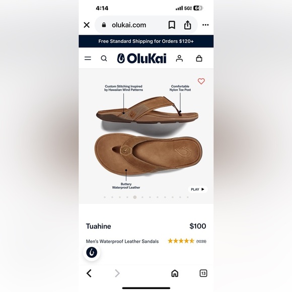 Olukai Tuahine Flip Flop Comfort Sandals Mens US 9 EU 42 Grey - Picture 2 of 12